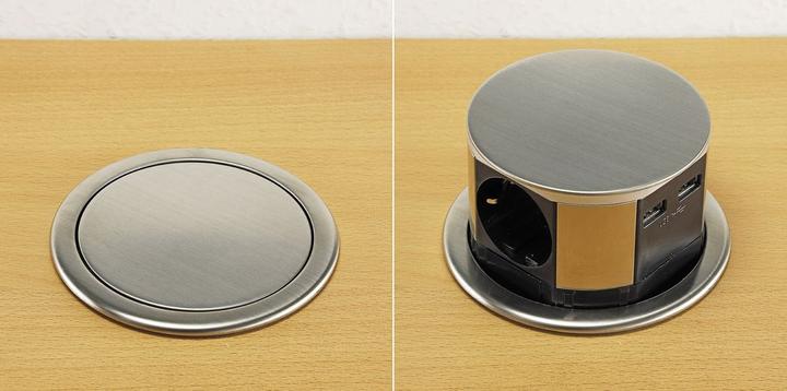 Produktbild Chilitec Schreibtisch-Einbausteckdose 3x + 2xUSB (3x, CEE 7/3, 1.50 m)