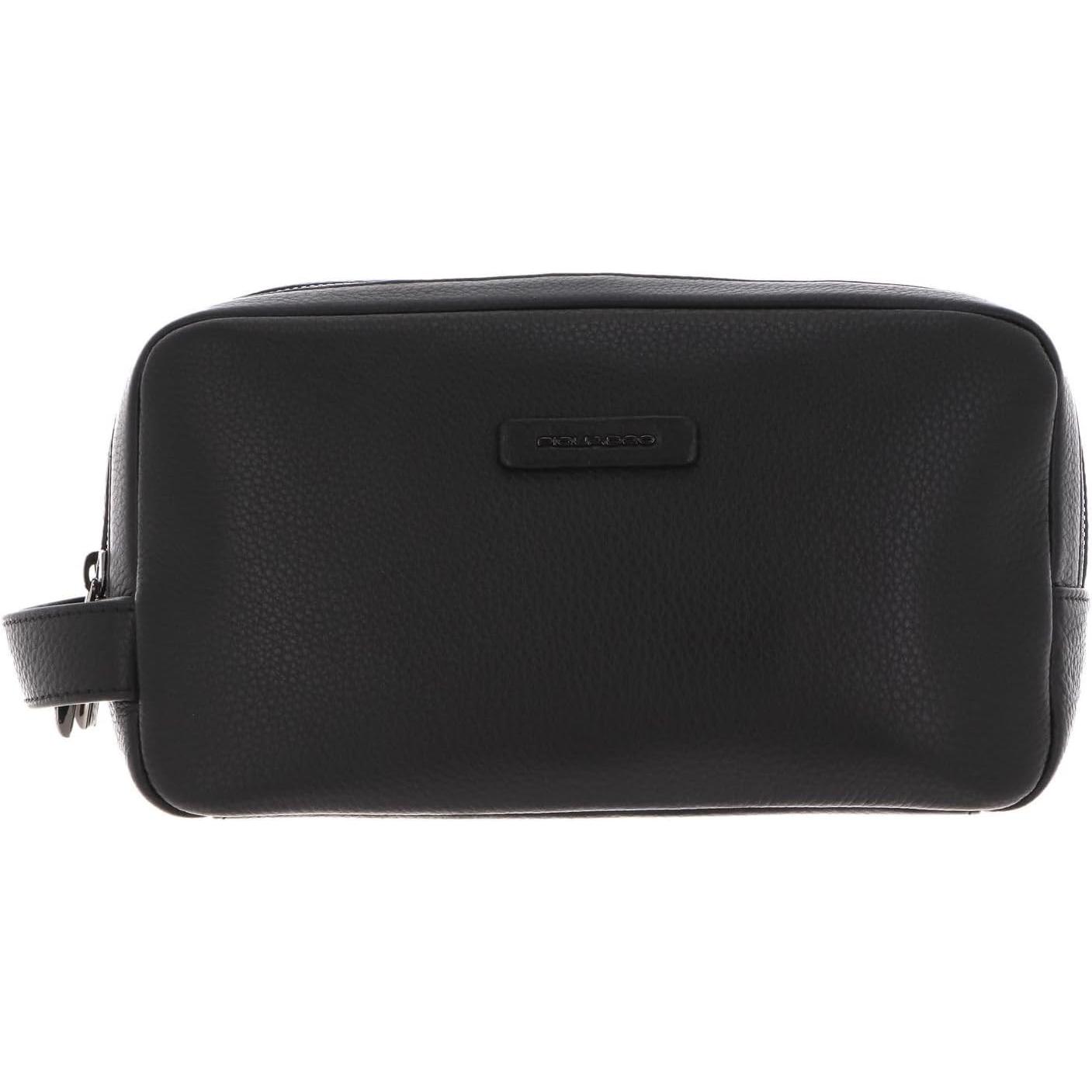 Piquadro Nero Necessaire, Mode Special Leather Toiletry Bag 25 Cm Black,