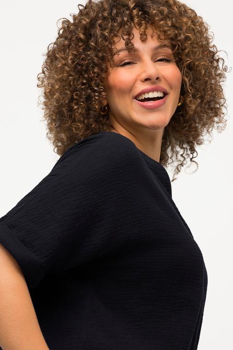 Produktbild Ulla Popken Musselin-Bluse, Oversized, Tunika-Ausschnitt, Halbarm (50, 52)