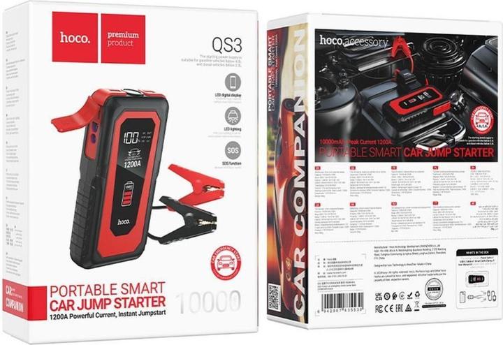 Actual product image Hoco Power bank powerbank 10000 mAh with car emergency starter 2,4A 18W QS3 black (18 W)