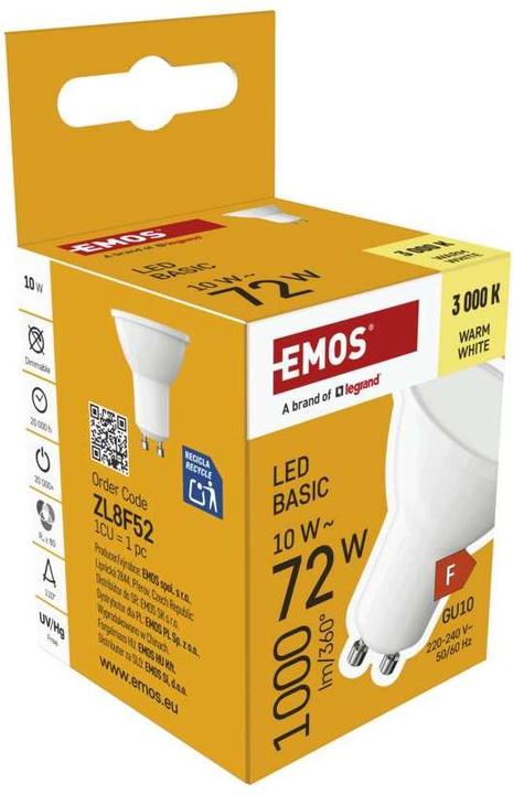 Image du produit Emos LED Lampe Basic MR16 Weiss/ GU10 / 10 W (72 W) / 1000 lm / WarmWeiss (GU10, 1000 lm, 1x)