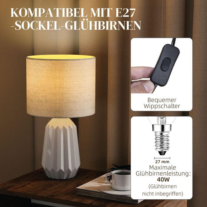 Actual product image Swisshandel24 Tischlampe, Nachttischlampe mit Leinenschirm, Wippschalter, 22x22x39cm, Weiss (E27)