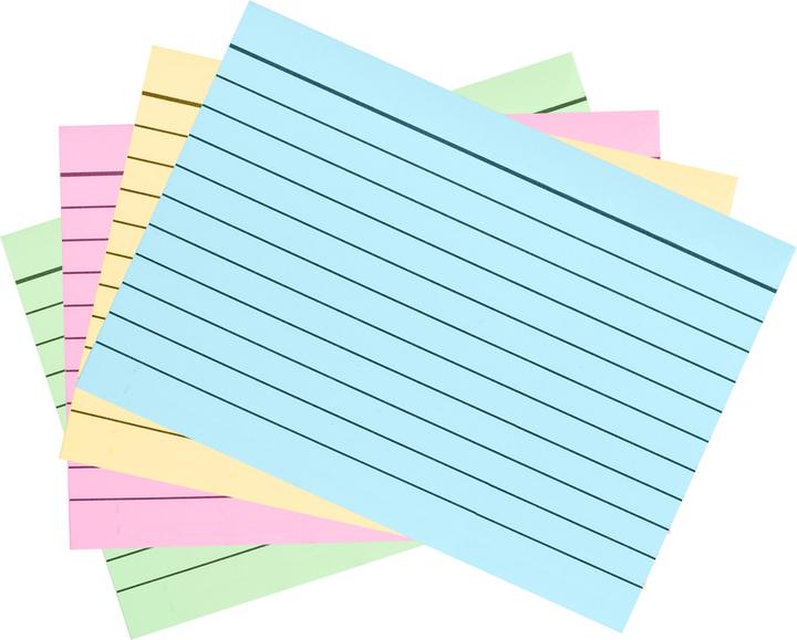 Image du produit Idena Karteikarten liniert 180g/m² DIN A6 200 Stück 4fach sortiert (A6, 200x, 180 g/m²)