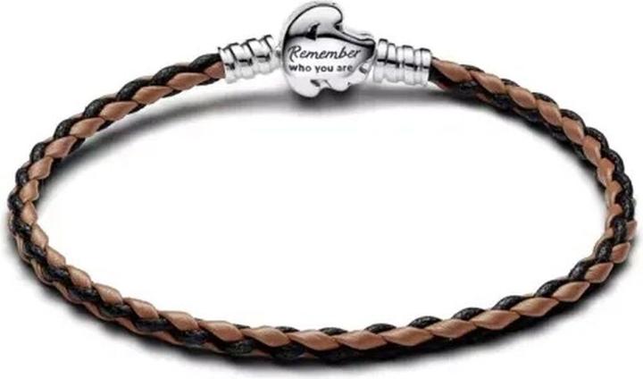 Actual product image Pandora Disney The Lion King Clasp Moments Braided Leather Bracelet (19 cm, Leather, Silver 925)