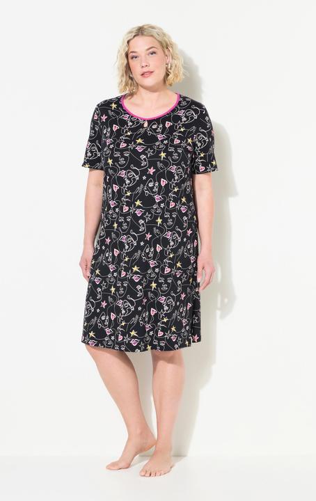 Immagine prodotto Ulla Popken Camicie da notte in confezione doppia con scollo a girocollo, mezze maniche e cuori con ghirigori (46, 48)