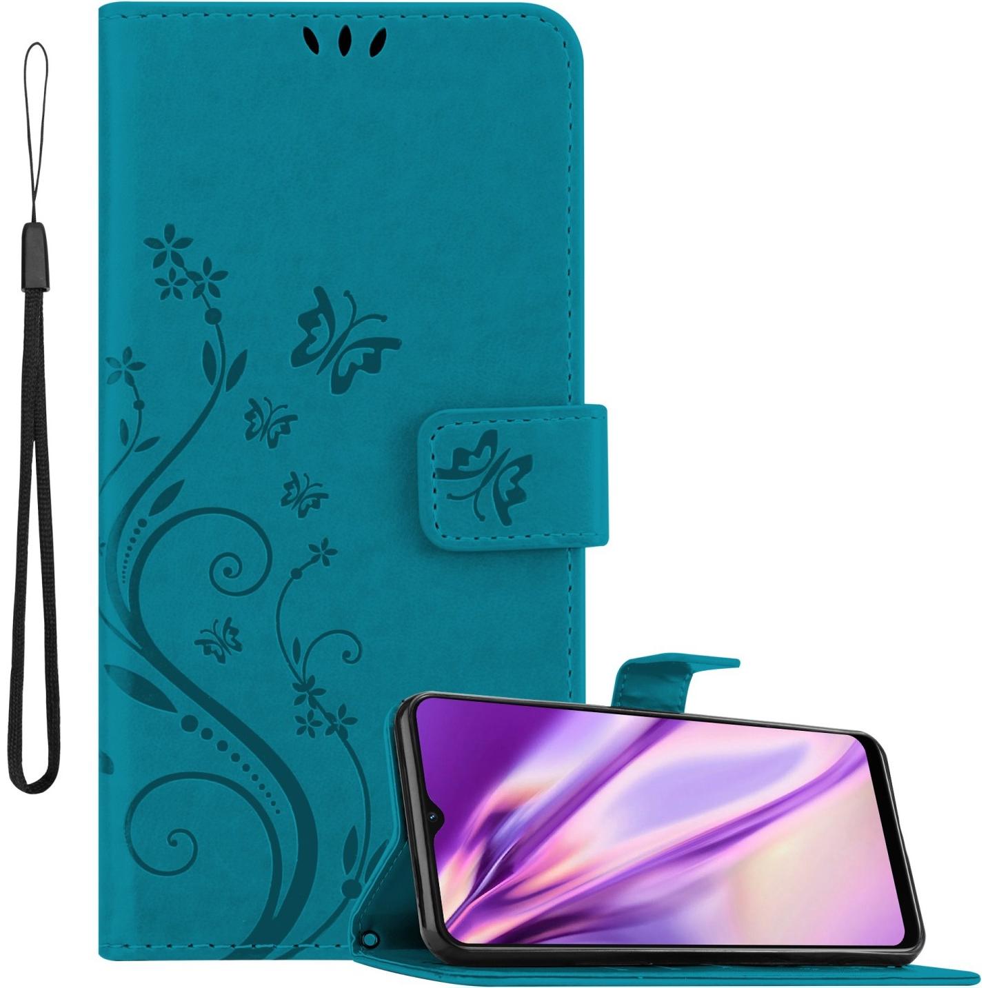 Cadorabo Flower Book Hülle für Oppo A16s / A54s (Oppo A54s, Oppo A16s), Smartphone Hülle, Blau