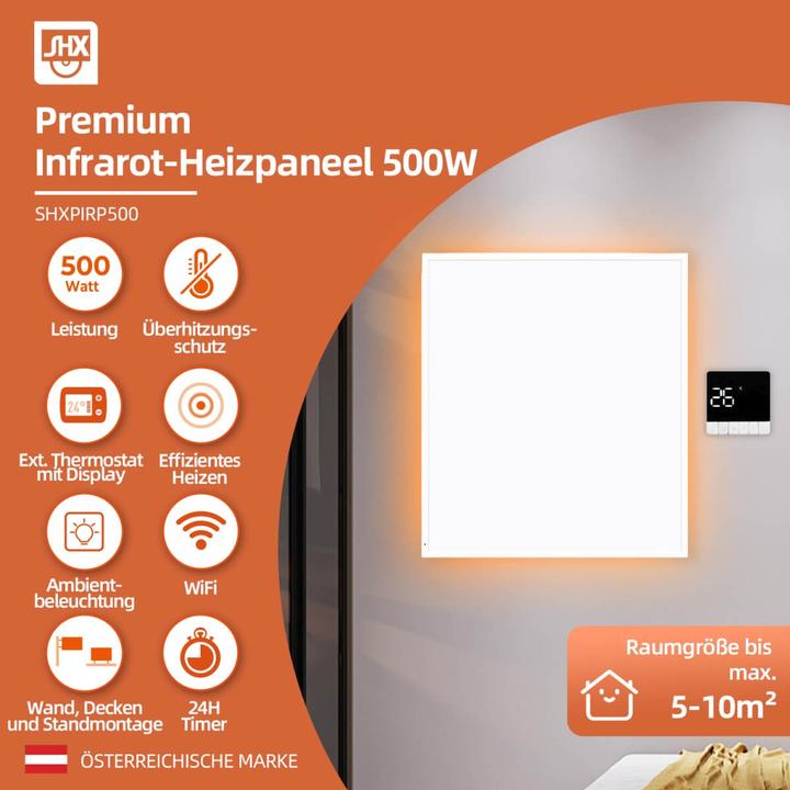 Produktbild SHE SHX SHXPIRP500 Infrarot-Heizpaneel WIFI mit App-Steuerung, 500 Watt Räume 5-10m², Wand- und Deckenmo (500 W)