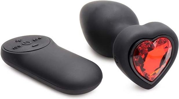 Produktbild XR Brands 28X Silicone Vibrating Red Heart Anal Plug with Remote - Small