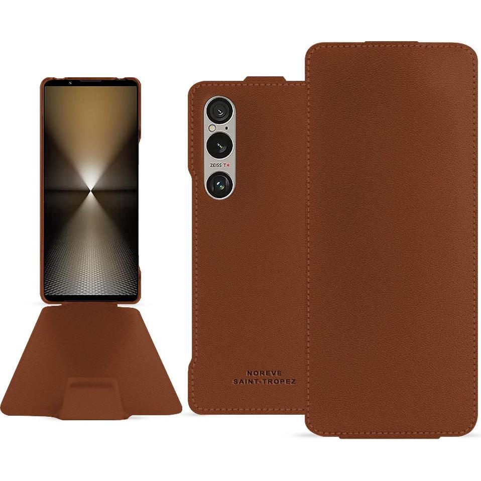 Noreve Coque à rabat vertical en cuir (Sony Xperia 1 VI), Cover smartphone, Marrone