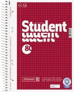 Collegeblock Student Recycling DIN A5 kariert 70g/m² rot 80 Bl. (A5, Kariert)