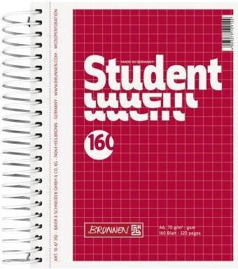 Actual product image Brunnen College notebook Student DIN A6 squared 70g/m² cardboard red 160 sheets (A6, Checked)