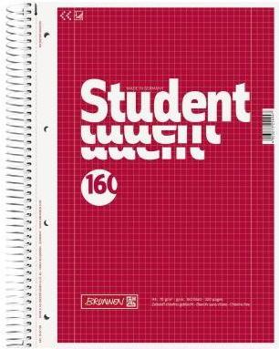 Actual product image Brunnen College notebook Student DIN A4 squared with margin inside/outside 70g/m² cardboard red 160 sheets (A4, Checked)