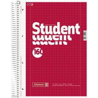 Brunnen, Heft + Block, Collegeblock Student DIN A4 kariert mit Rand innen/aussen 70g/m² Karton rot 160 Bl. (A4, Kariert)