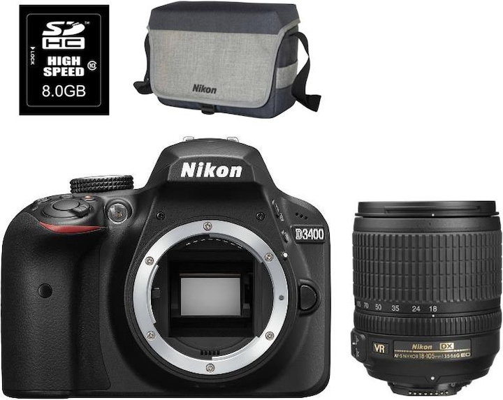 Actual product image Nikon D3400 Kit incl. bag & 8GB SD card (24.20 Mpx, APS-C / DX)