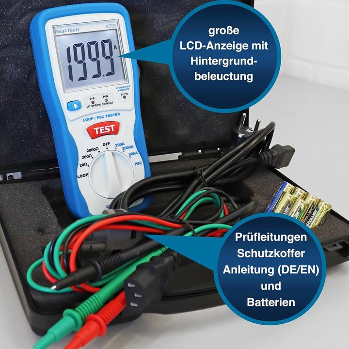 Immagine prodotto Peaktech P 2715 Misuratore digitale di corrente di loop LOOP/PSC (CAT III 600V)