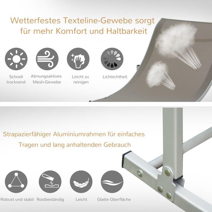 Produktbild Swisshandel24 2er Set Sonnenliege Gartenliegen Stoffliege Relaxliege ergonomisch Aluminium Texteline Hellgrau 165 (165 cm)