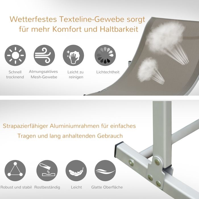 Actual product image Swisshandel24 Set of 2 sun loungers Garden loungers Fabric lounger Relax lounger ergonomic Aluminium Texteline (165 cm)