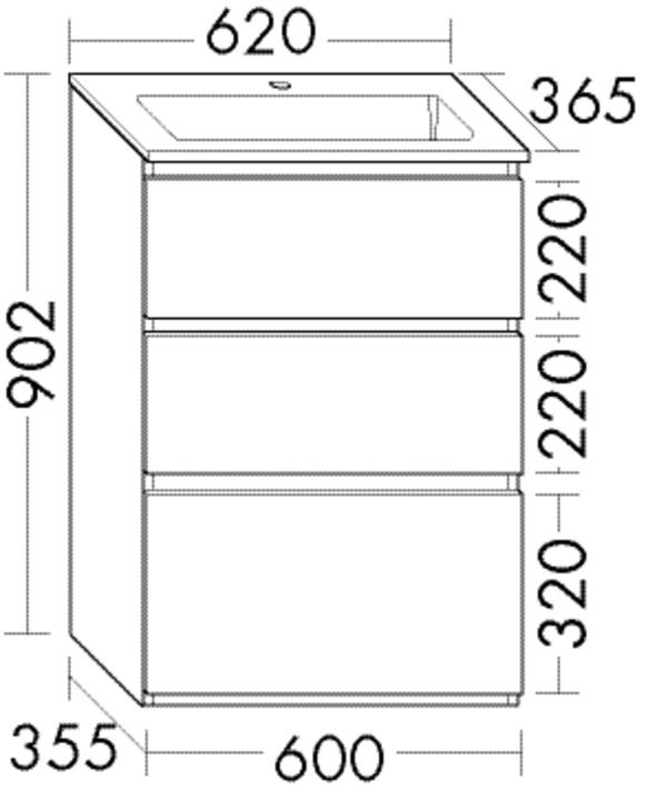 Immagine prodotto burgbad Lavabo in ghisa minerale Lin20 colore bianco opaco con mobiletto 3 cassetti, 620x365x902 mm
