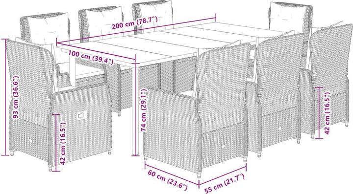 Produktbild vidaXL Garten Essgruppe (200 x 100 x 74 cm)