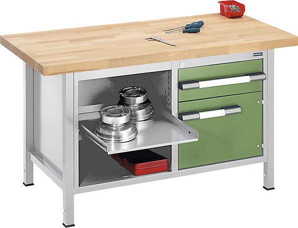 Produktbild eurokraft pro Werkbank, höhenverstellbar, mit Buchemassivplatte (150 cm, 70 cm)
