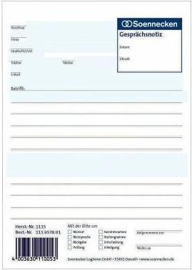 Produktbild Soennecken Gesprächsnotiz Formular Papierformat: DIN A5 Anzahl der Blätter: 50 Bl. (50 x)