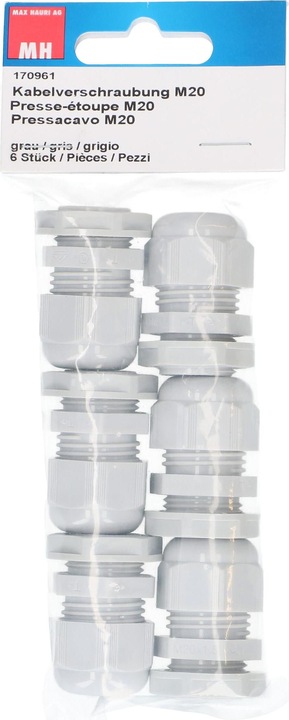 Image du produit Max Hauri Presse-étoupe M20 avec écrou gris IP68, 6 pcs.