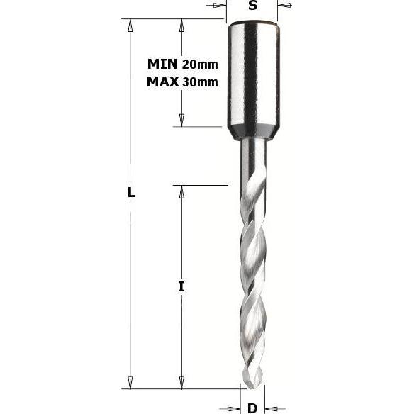 CMT, Punta da trapano, 314.050.22 Dübelbohrer massiv HWM 5mm, Schaft 10x20 links (5 millimetri)