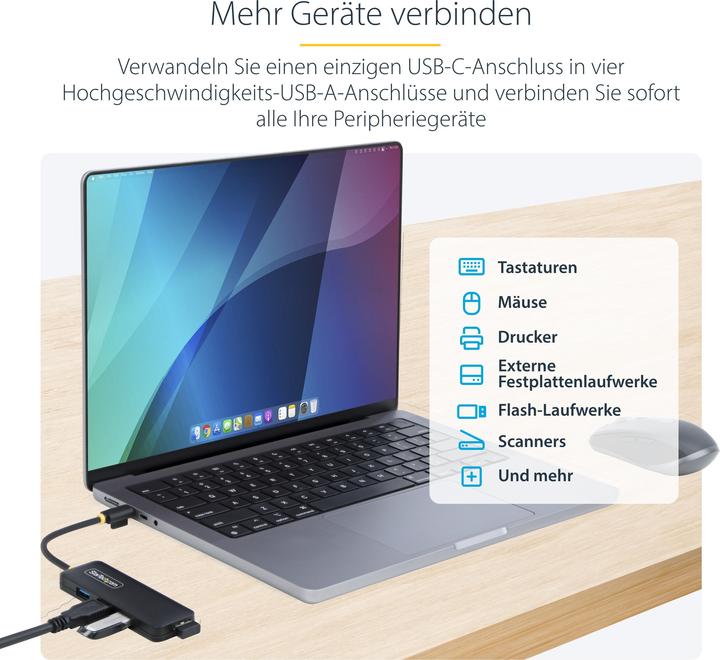 Immagine prodotto StarTech 4-Port USB-C Hub 5gbps Portable Powered Nms Ns Ctlr (USB-C, 4 porte)