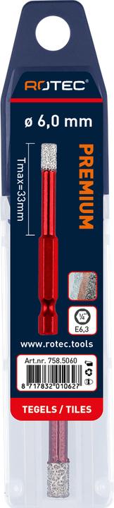 Image du produit Rotec Mèche diamanté à sec Premium 6x68 mm (6 millimètres)