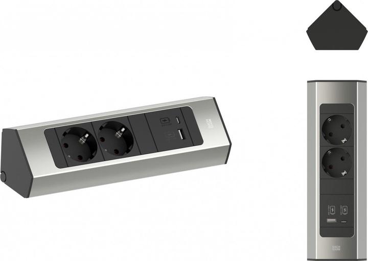 Image du produit Bachmann CASIA 2 2xCEE7/3 1xUSB A/C 22W 2,0m AEH aspect inox (2 x, CEE 7/3, 2 m)