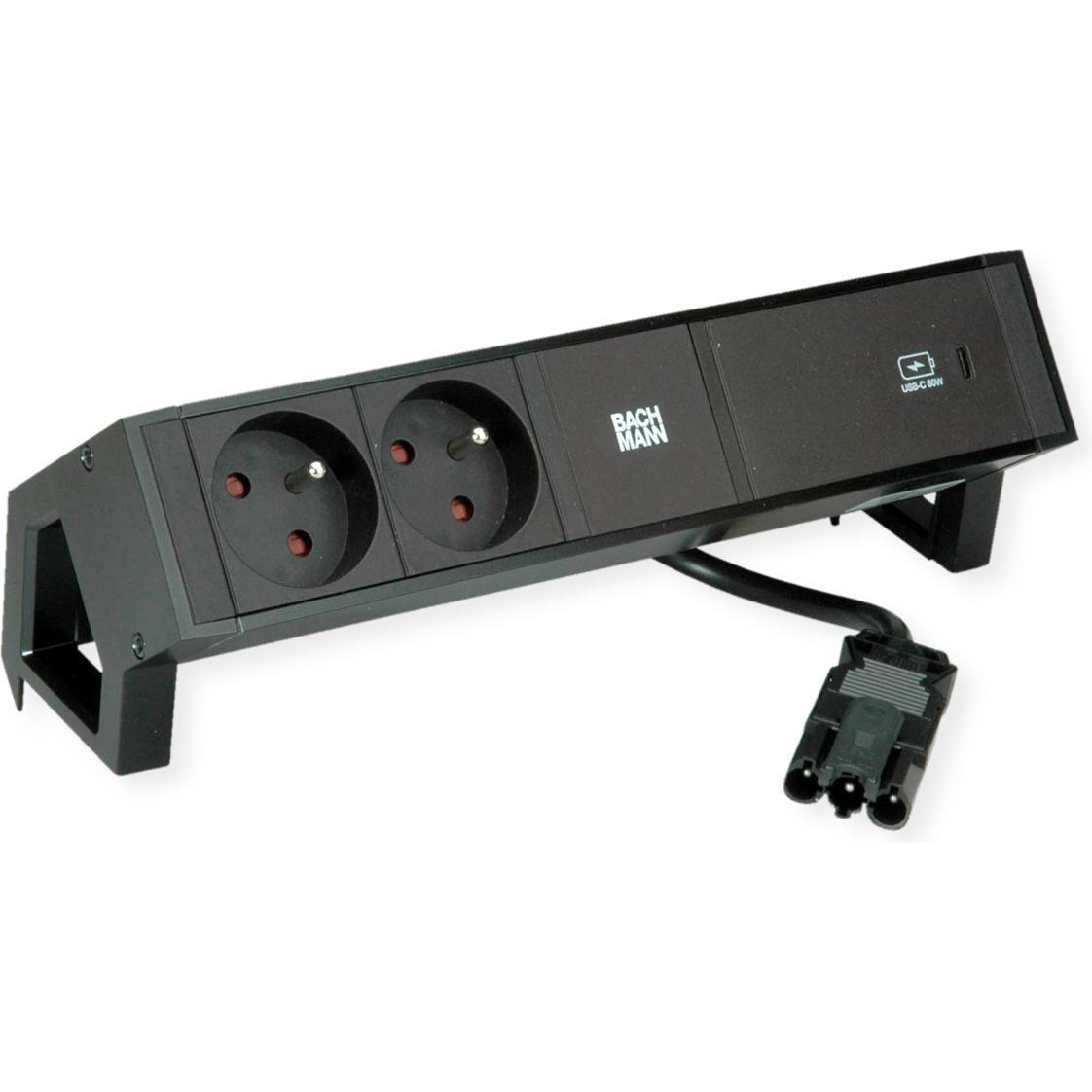 Bachmann, Steckdosenleiste, DESK2 2x UTE 1x USB C 60W noir (2 x, CEE 7/5, CEE 7/3, 0.20 m)