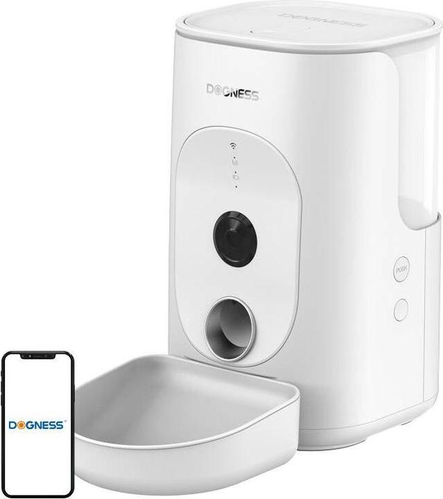 Dogness F15 WiFi 4L distributeur alimentaire intelligent avec caméra avec récipient en plastique (blanc) (4 l)