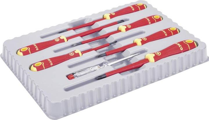 Produktbild Bahco Isolierter BahcoFit Schraubendreher-Satz mit 2-Komponenten-Griff, mit 150 V bis 250 V Spannungsprüf (Phillipps-Kreuzschlitz (PH))