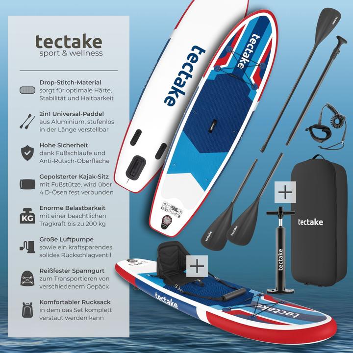 Image du produit tectake Planche de stand-up paddle 2 en 1 gonflable kit complet