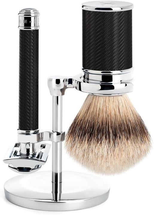 Actual product image Mühle Shaving set, 3-piece, shaving brush with silver-tip badger point, HANDCRAFT, safety razor (closed
