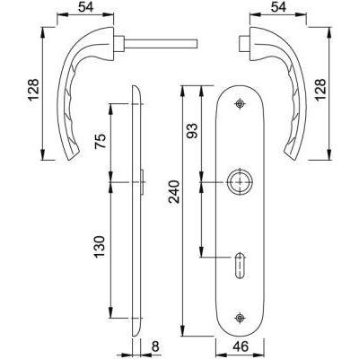 Thumbnail - Hoppe, Türgriff + Fenstergriff, Langschildgarnitur Tôkyô 1710/273P Aluminium F1 SK/OL 78 mm DIN links / rechts (Türgarni...