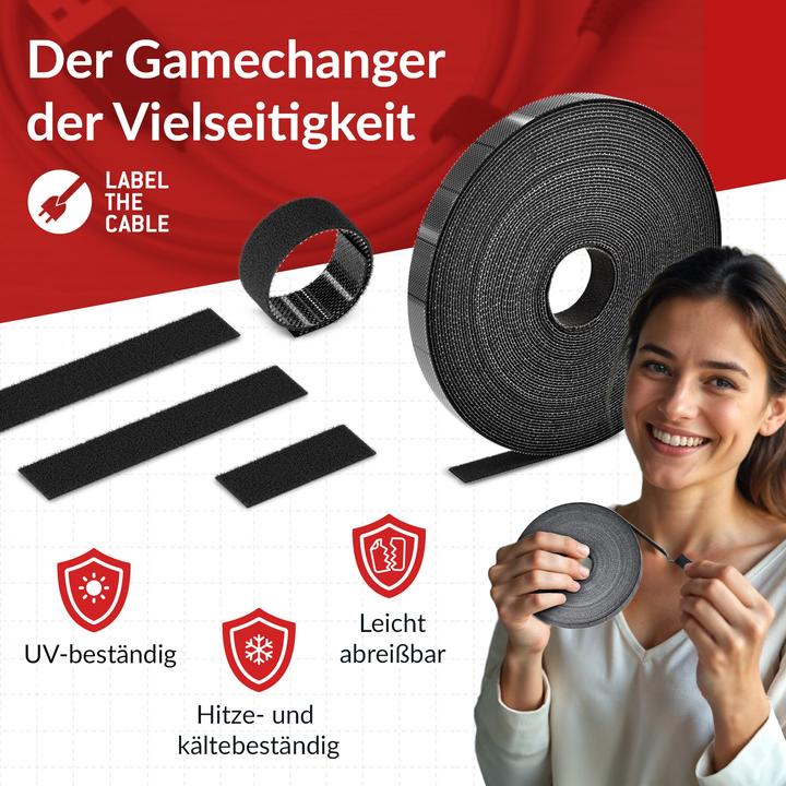 Image du produit Label-the-cable LTC Klettrolle Rip Roll 3m zum Bündeln&Ordnen schwarz (15 mm)