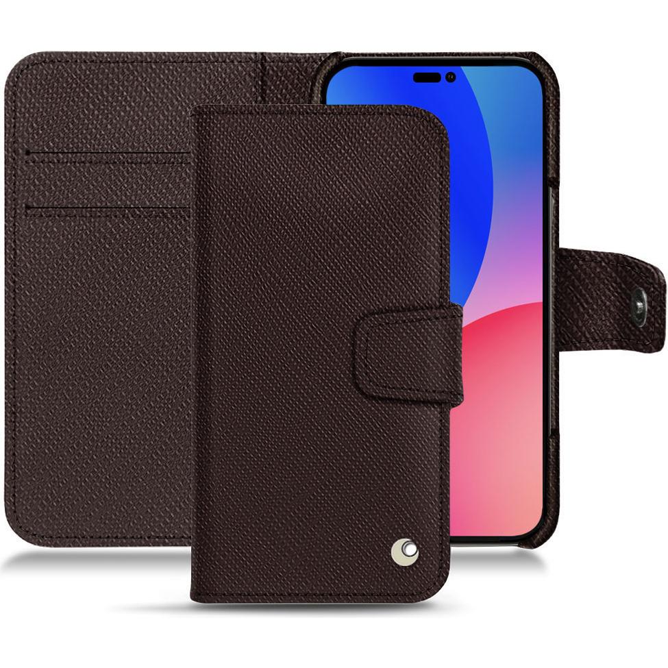Noreve Lederschutzhülle Wallet (Apple iPhone 14 Pro Max), Smartphone Hülle, Braun