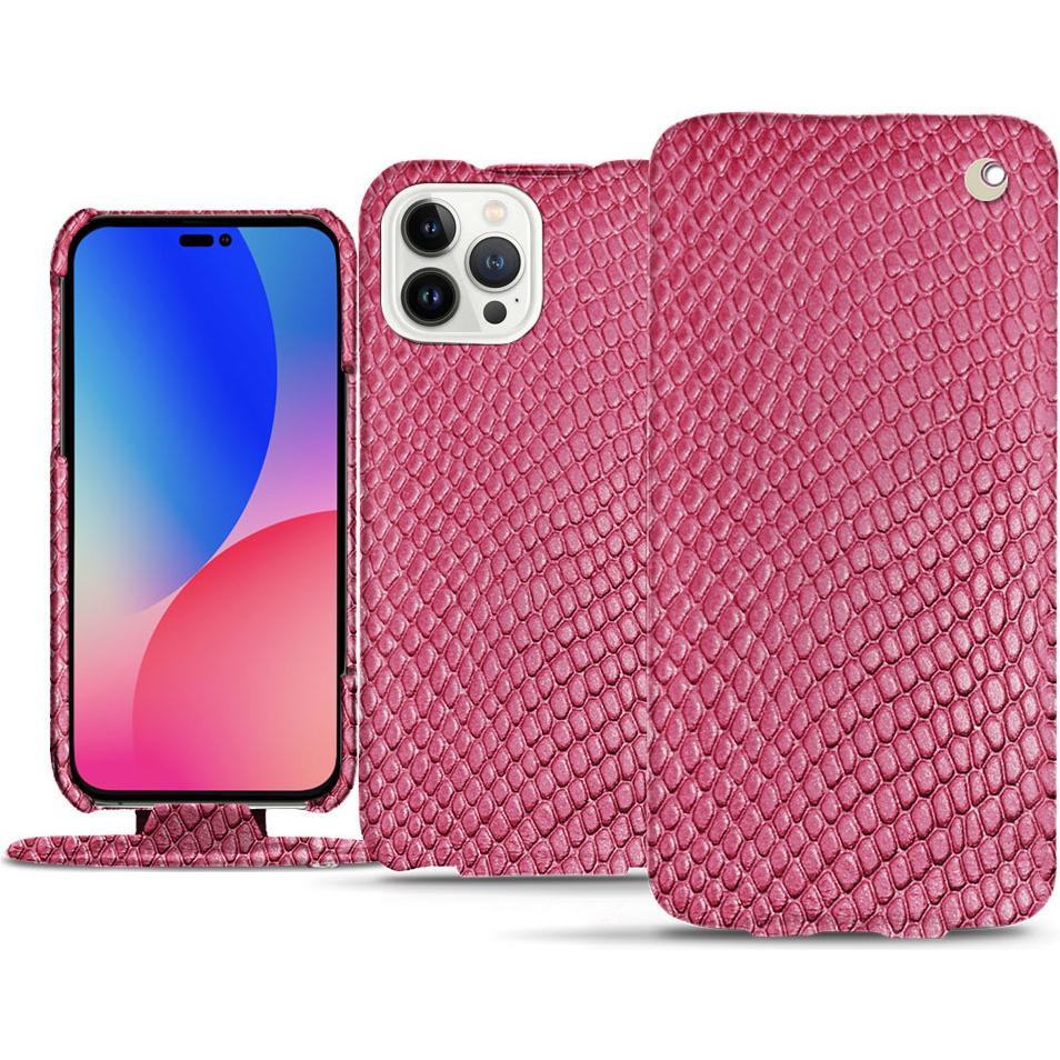 Noreve Lederschutzhülle vertikal (Apple iPhone 14 Pro Max), Smartphone Hülle, Rosa