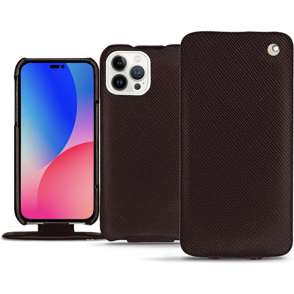 Noreve Lederschutzhülle vertikal (Apple iPhone 14 Pro Max), Smartphone Hülle, Braun