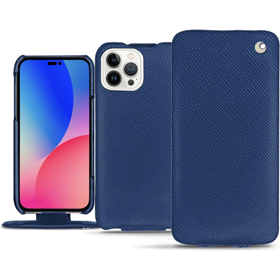 Noreve Lederschutzhülle vertikal (Apple iPhone 14 Pro Max), Smartphone Hülle, Blau