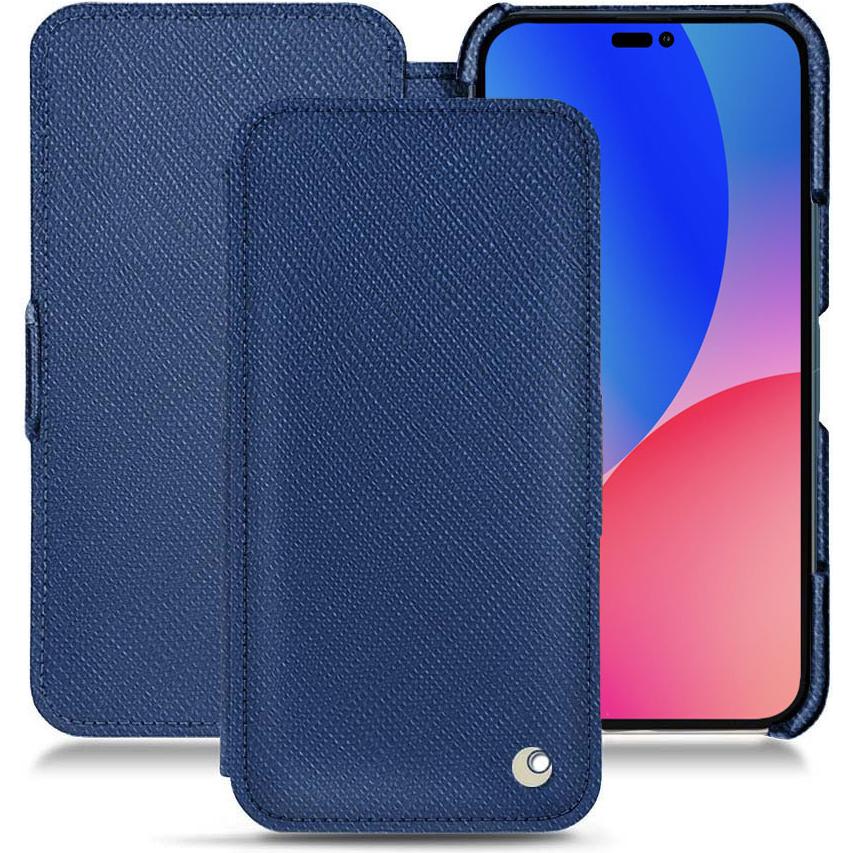 Noreve Lederschutzhülle horizontal (Apple iPhone 14 Pro Max), Smartphone Hülle, Blau
