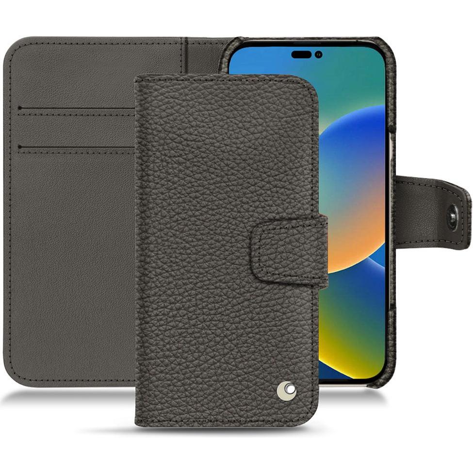 Noreve Lederschutzhülle Wallet (Apple iPhone 14), Smartphone Hülle, Grau