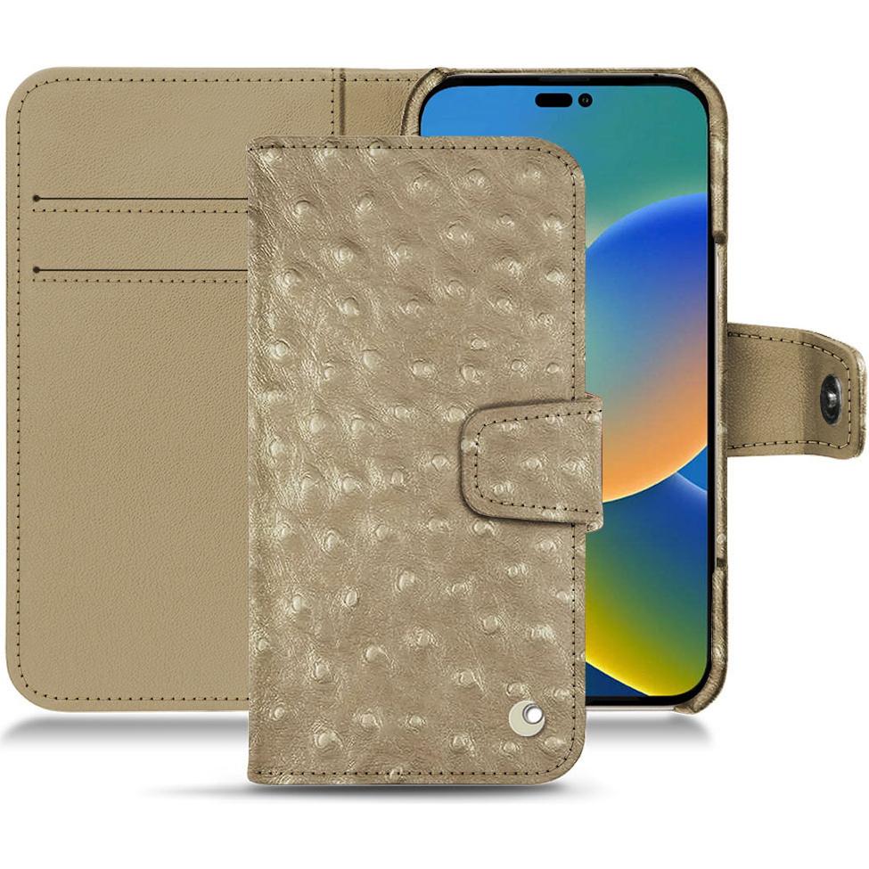 Noreve Lederschutzhülle Wallet (Apple iPhone 14), Smartphone Hülle, Beige