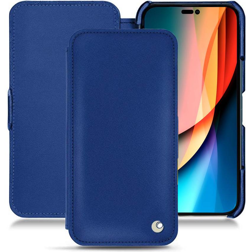 Noreve Lederschutzhülle horizontal (Apple iPhone 14 Pro), Smartphone Hülle, Blau