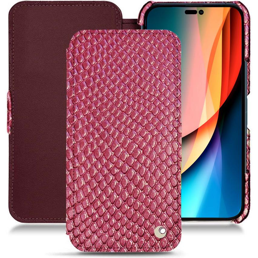 Noreve Lederschutzhülle horizontal (Apple iPhone 14 Pro), Smartphone Hülle, Rosa