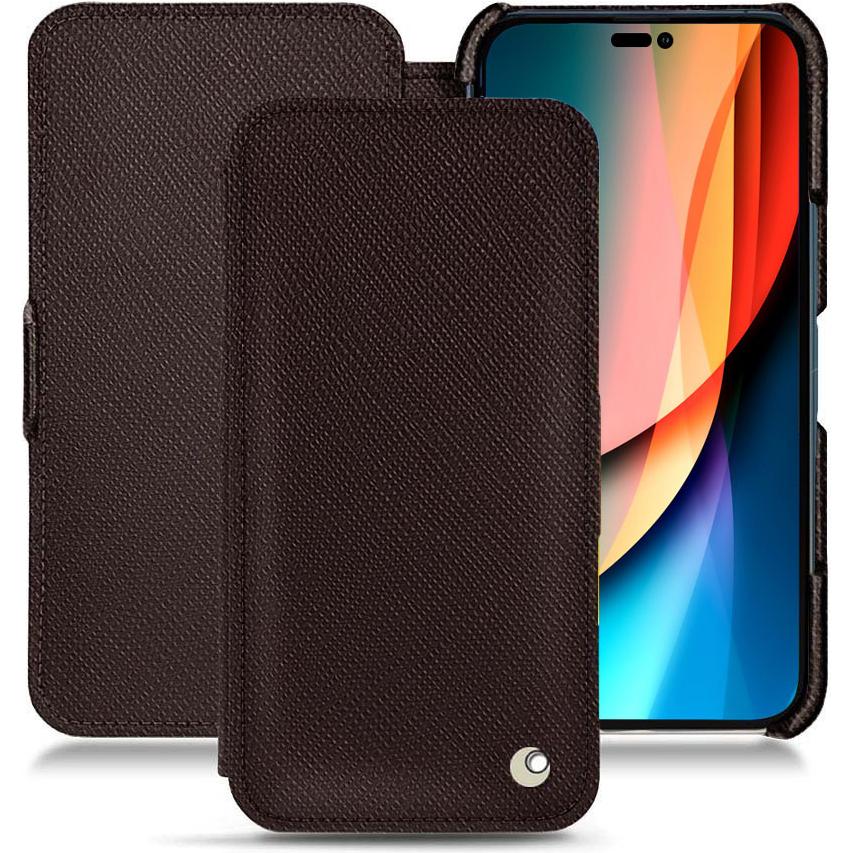Noreve Lederschutzhülle horizontal (Apple iPhone 14 Pro), Smartphone Hülle, Braun
