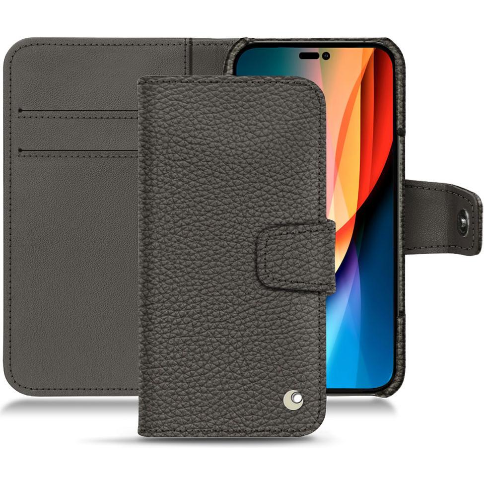 Noreve Lederschutzhülle Wallet (Apple iPhone 14 Pro), Smartphone Hülle, Grau