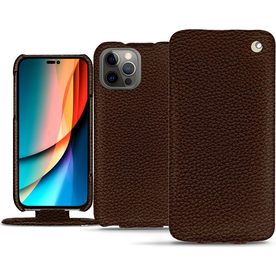 Noreve Lederschutzhülle vertikal (Apple iPhone 14 Pro), Smartphone Hülle, Braun