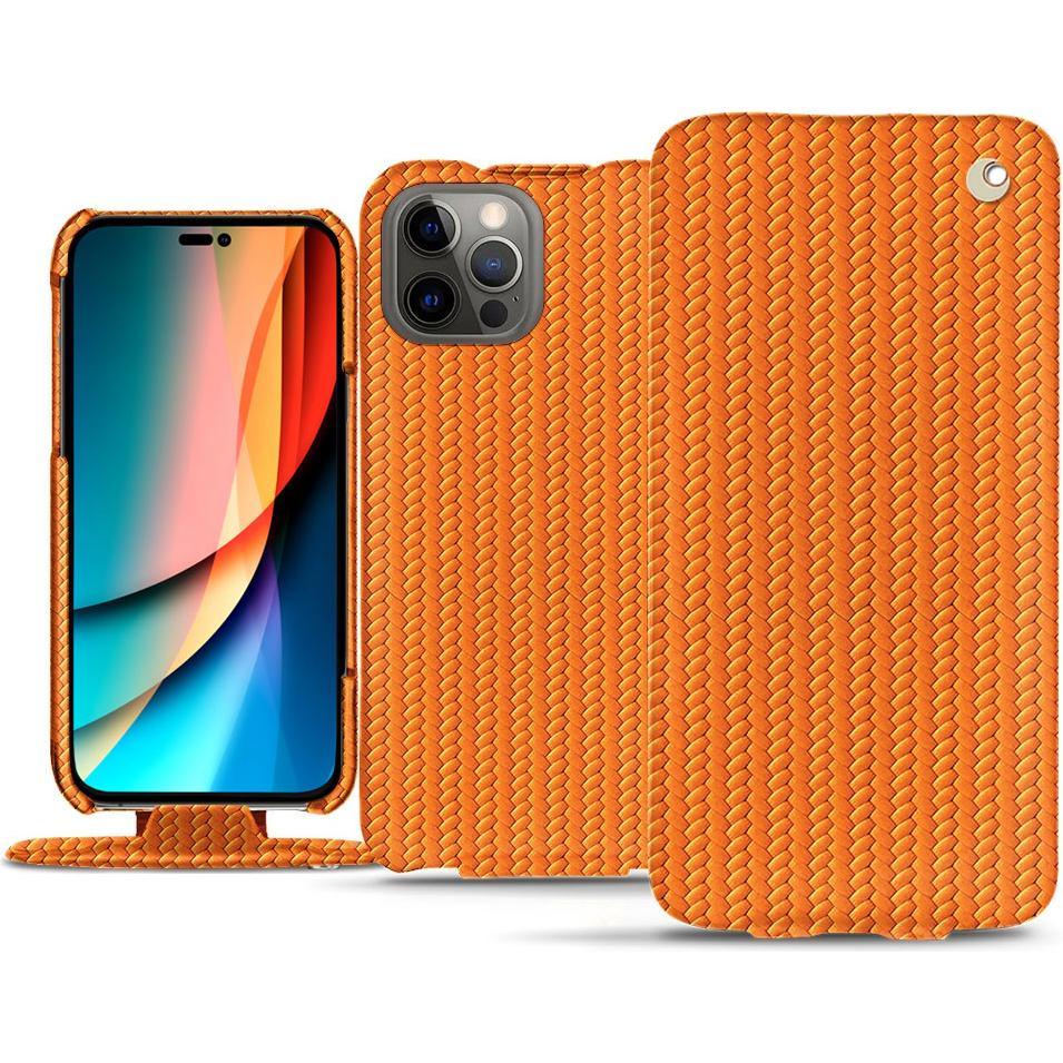 Noreve Lederschutzhülle vertikal (Apple iPhone 14 Pro), Smartphone Hülle, Orange